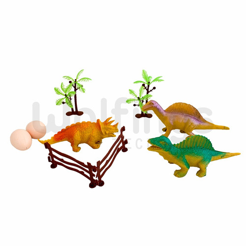 3 Dinosaurios De Juguete Con Huevitos Y Arboles Para Jugar