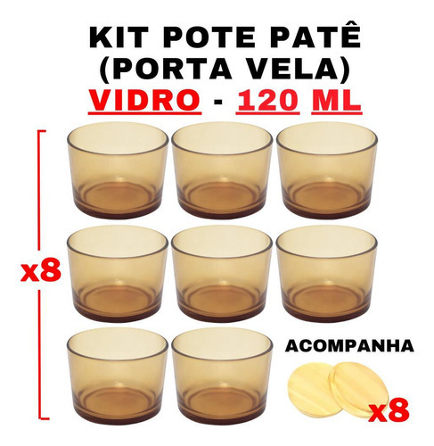 Kit Potes De Vidro Translúcido Dourado Patê C/tampa 120ml