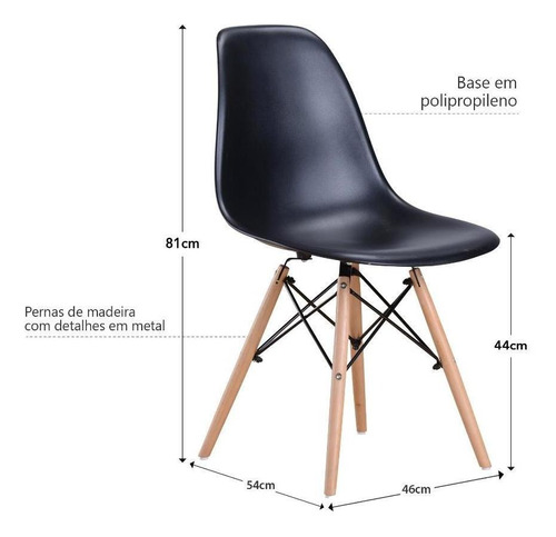 Conjunto 4 Cadeiras Eames Eiffel Com Pés De Madeira - Preto Desenho do tecido Não se aplica