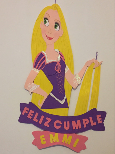 Cartel Cumpleaños - Princesa Rapunzel - Goma Eva 58 X 42 Cm