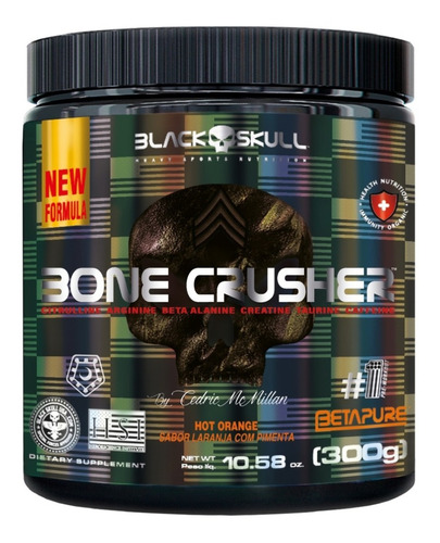 Pré-treino Bone Crusher 300g Hot Orange - Black Skull