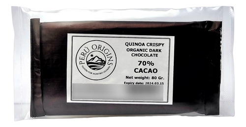 Barra De Chocolate Quinua - 70% Cacao Orgánico - 80 Gr.