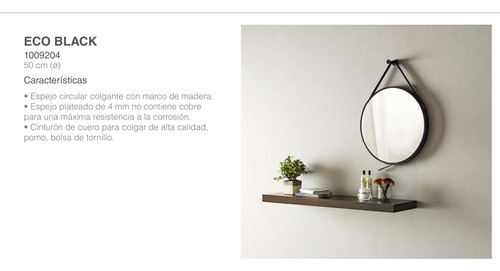 Espejo Led Circular Colgante Marco De Madera Eco Black 60cm