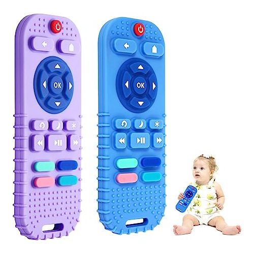 2 Pack Remote Teether For Baby, Silicone Teethers For B...