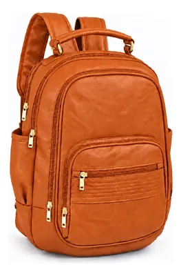 Mochila Bolsa Feminina Grande Couro Trabalho Escola Exclusiv Caramelo3