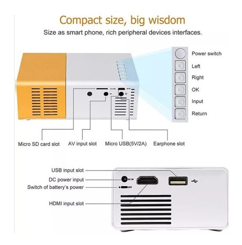 Video Beam Proyector Mini Led Hdmi Yg300 60 Pulgadas