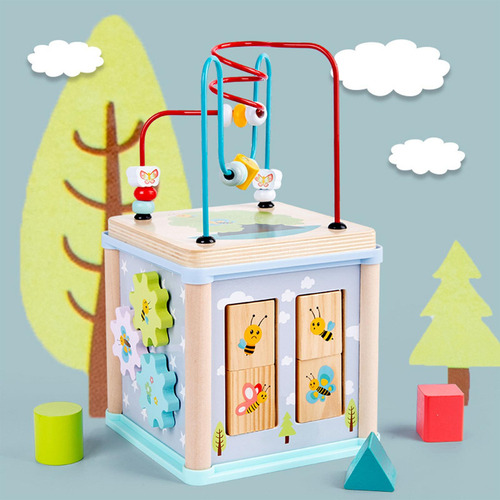 Juguete Interactivo De Madera Con Forma De Cubo De Actividad
