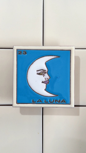 Lotería Azulejo Artesanal Tipo Talavera Relieve 10pz #alrn01 La Luna