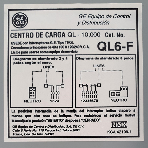 Imagen 3 de 3 de Centro De Carga General Electric Ql6-f Empotrable