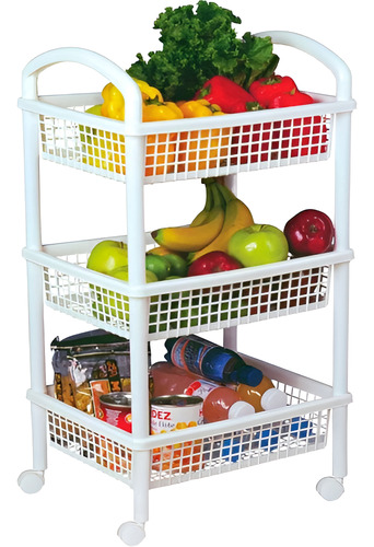 Carrito De Almacenamiento Italhome Multiusos De 3 Cestas Blanco