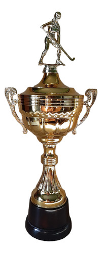 Copa Trofeo Plástico Asas Hockey Femenino Base Madera 35cm E