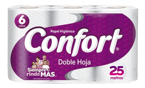 Papel Higienico Confort Doble Hoja 25mts X 6 Rollos