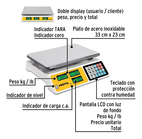 Báscula Comercial Digital Pretul Base-40p 40kg 127v