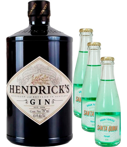 Gin Hendrick's Dry 700ml + 3 Agua Tónica Santa Quina 200ml 