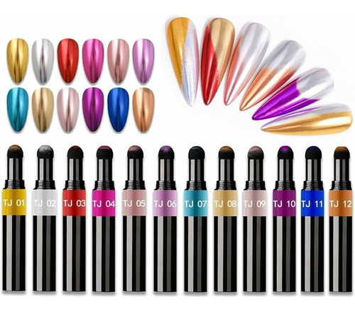 Polvo Efecto Espejo Lápiz Pluma Magic Powder Art Deco Uñas Fucsia
