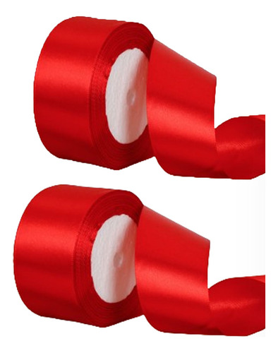 2 Rollos Liston Satinado 50 Mm X 22 Metros De Rojo