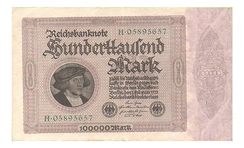 Billete Alemania 100.000 Marcos Pick 83a, Año 1923, Muy B+.