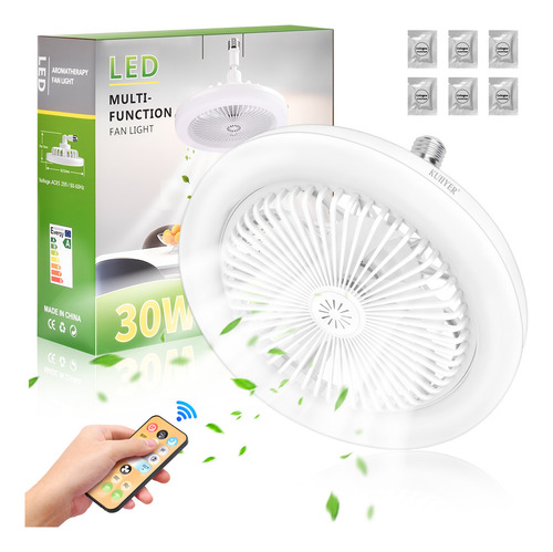 Kuiiyer 2 En 1 Ventilador De Techo Cerrado Blanco Con Luz, Con Mando A Distancia, 3 Niveles De Luz Ajustables, Incluye 6 Pastillas De Aromaterapia, Apto Para Salón, Dormitorio