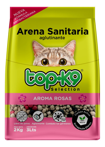 Arena Sanitaria Para Gatos Topk9 Aroma Rosa 2kg