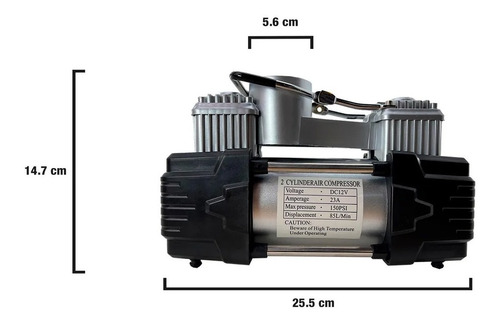 Imagen 3 de 9 de Compresor Doble Cilindro Metálico 12v Auto 4x4 Moto Cuatri