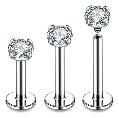 16g Piercing De Titanio Con Top Zirconia Corazón 3pzs