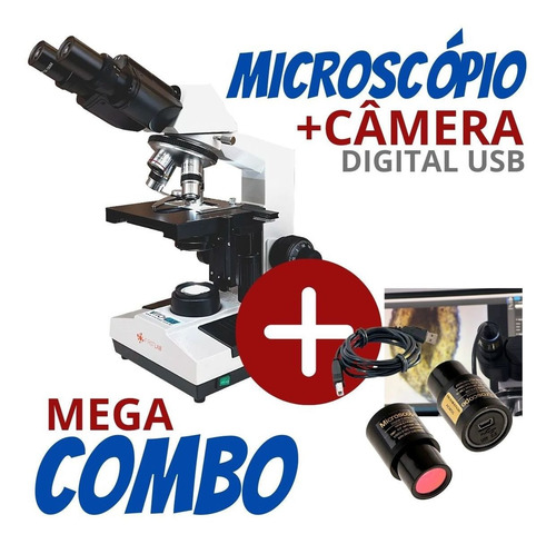 Microscópio Binocular P/ Escolas, Laboratórios + Câmera 2mp