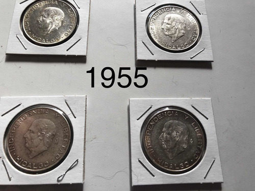 5 Pesos Hidalgo Plata Juego De 3 Monedas 1955, 1956 Y 1957