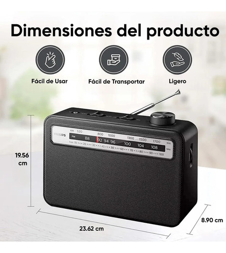 Radio portátil AM/FM Philips TAr2506 127V Analogica Portatil Negro