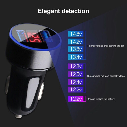 Cargador De Coche Led Display Voltímetro Dual Usb Cargador D