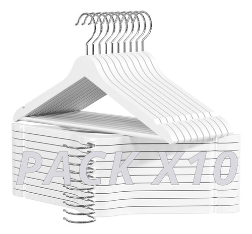 Perchas De Madera Lustrada X 10 Premium