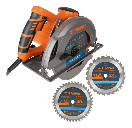 Combo Sierra Circular 1500w + 2 Discos 7-1/4 Truper