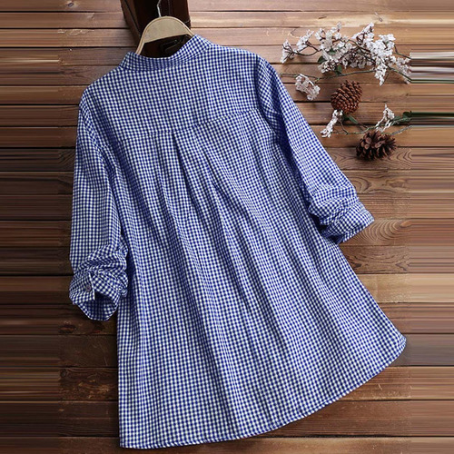 Camisa A Cuadros Con Botones Holgados De Manga Larga C Para