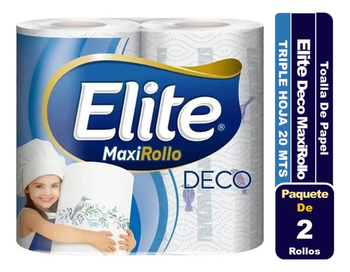 Toalla De Papel Elite Deco Maxi Rollo Triple Hoja 2 Rollos