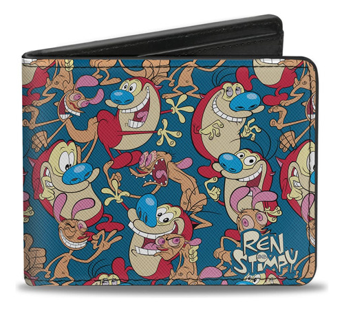 Ren And Stimpy - Cartera Doble Con Hebilla Para Hombre, Colo