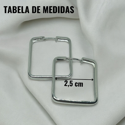 Brinco Argola Quadrada Fechada Banhada Prata 925 Antialérgico Feminino Cor Prata Luxo