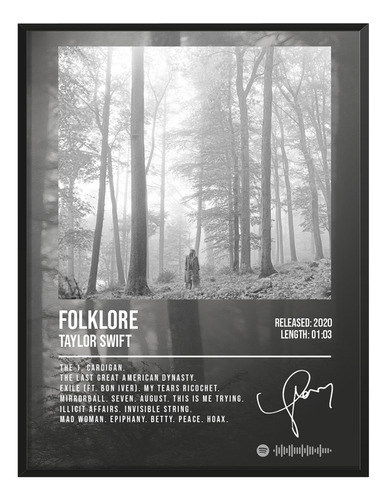 Poster Taylor Swift Folklore Album Music Firma 45x30