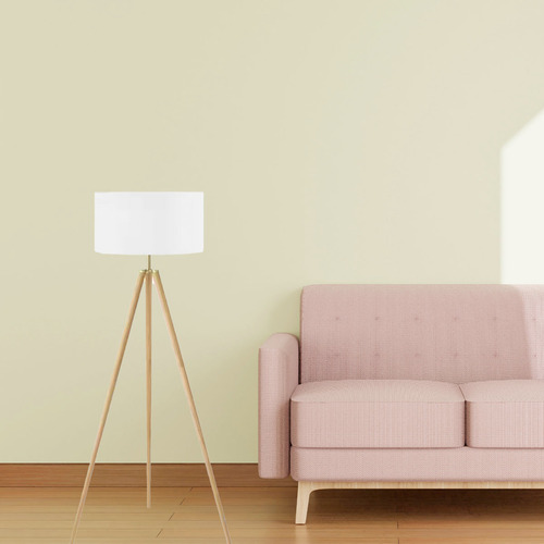 Lámpara De Pie Trípode De Madera Natural 154 Cm Con Pantalla Pantalla Blanco
