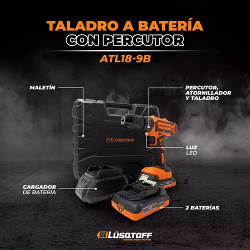Taladro Percutor Inalambrico Mandril Metal 13mm 18v Lusqtoff