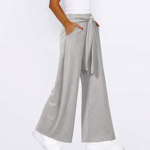 Pantalones Elásticos Con Cordones Color Talle Alto Wide-le 5