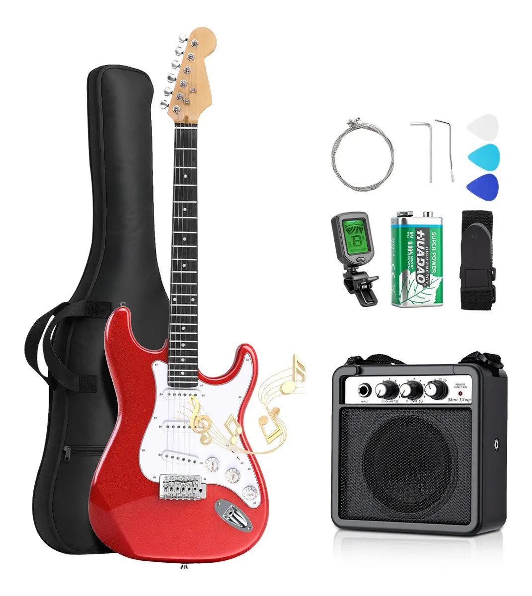 Guitarra Eléctrica Con Amplificador 20W Y Accesorios Zuszox Guitarra Kit Color Rojo