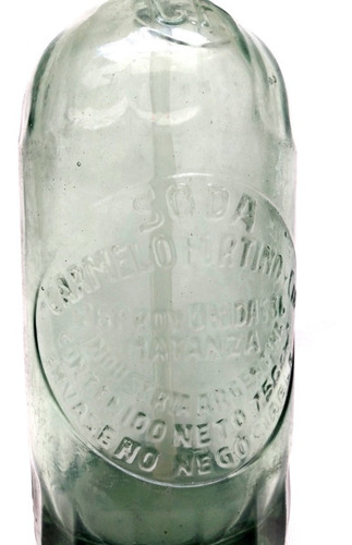 Imagen 2 de 4 de Antiguo Sifón Vidrio Verde Cabeza Plomo Soda Carmelo Fortino