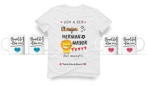 Combo Embarazada = Playera Hermano (a) Mayor + 7 Tazas