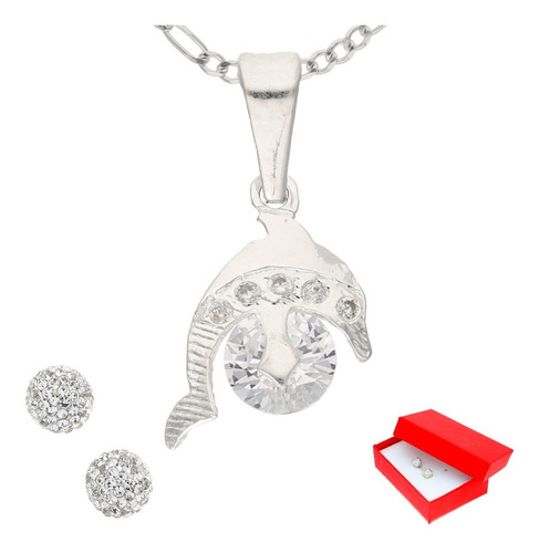 Cadena De Plata Y Dije De Delfín Con Circonia + Color Plateado