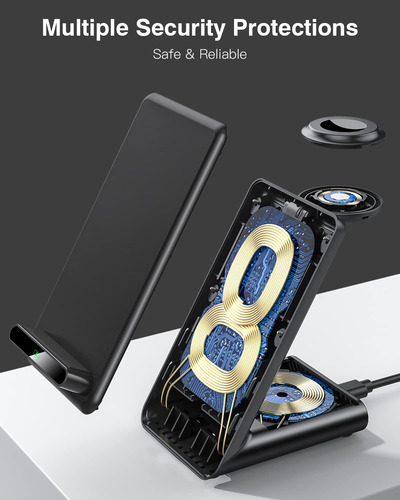 Estacion De Carga Inalambrica Compatible Con Iphone 3 En 1 Black