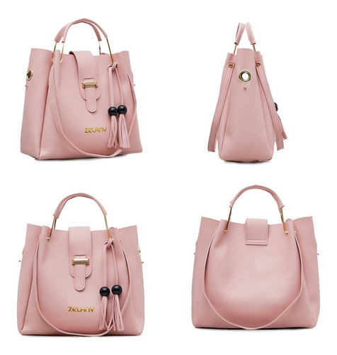 Imagen 7 de 10 de Set 3 Bolsas Bandolera Mujer Cosmetiquera Cartera Borla Logo