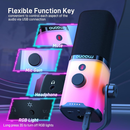 Microfone Dinâmico Usb/xlr Maono Pd100x Luz Rgb