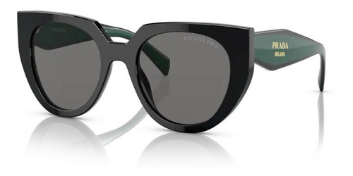 Gafas de sol - Prada - PR14ws 1ab5z1 52 Color de la montura: negro, color de varilla, negro, verde, mármol, negro, color de la lente: gris oscuro, diseño de gatito polarizado