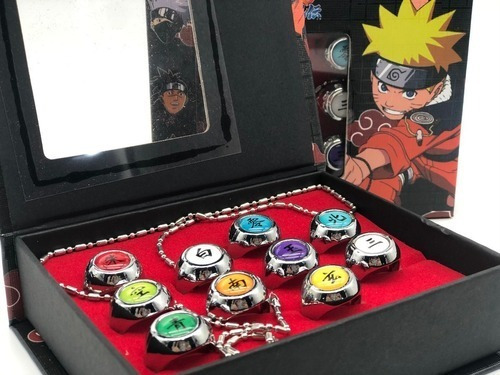 Set 10 Anillos Akatsuki Cosplay De Colección Naruto Con Caja