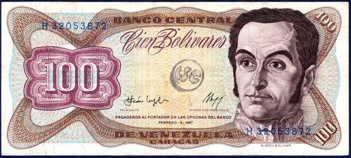 Billete De 100 Bolívares H8 Febrero 3 1987 Simón Bolívar