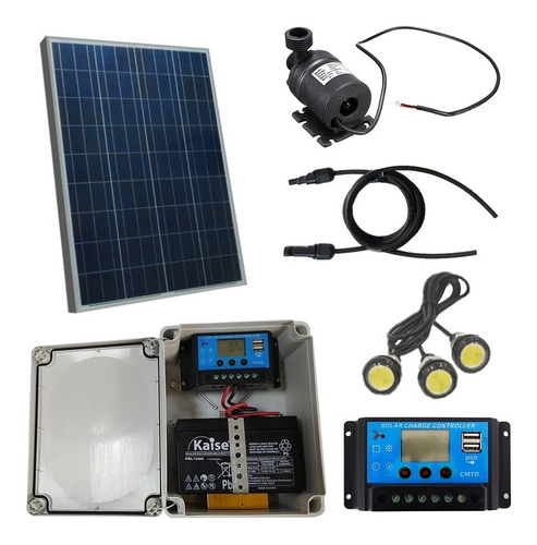 Imagen 1 de 10 de Kit Solar Para Fuente O Muro Lloron Bomba Y 3 Led Sumergible